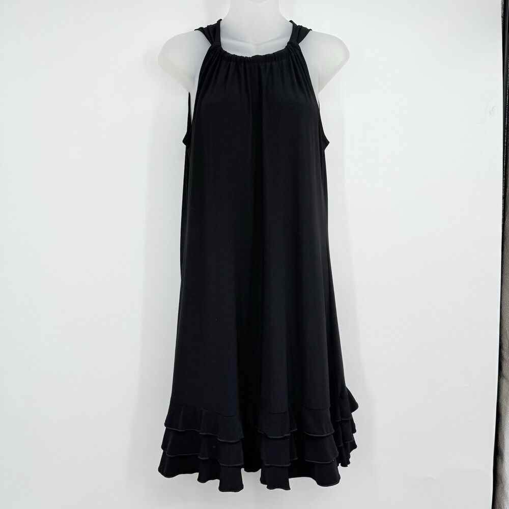 JBS Little Black Dress M Party Staple Ruffles Y2K Rockabilly Retro High Neck